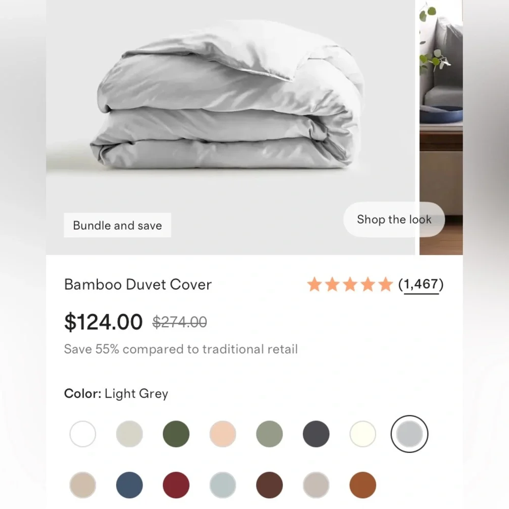 Quince Bamboo Duvet King/Cal King Light Grey